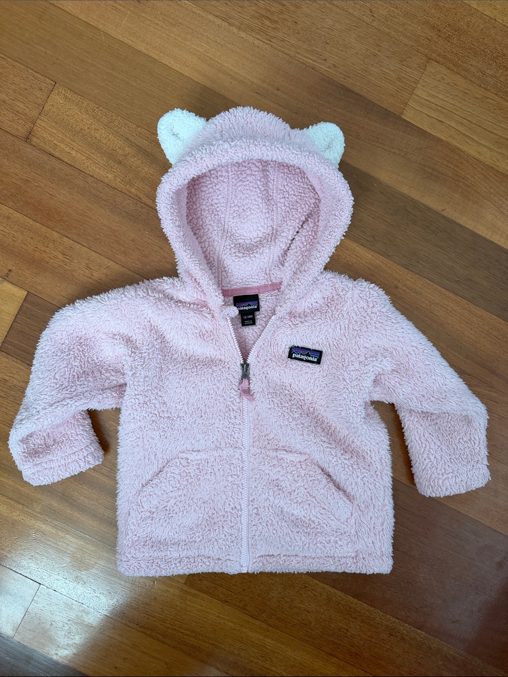 Patagonia Baby Furry Friends Fleece Hoody in Mallow Pink, Size 12-18M